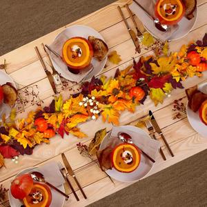 2 Pack Fall Garland Fall Decor, 11.6 Ft Autumn Maple Leaf Garland with Pumpkins Berries Sunflowers, Fireplace Mantle Garlands Thanksgiving Halloween Harvest Decorations for Home Indoor Outdoor