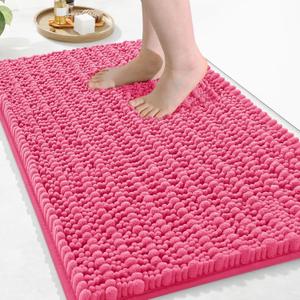 Arotive Luxury Chenille Bathroom Rug Mat, Extra Soft Thick Absorbent Shaggy Bath Rugs, Non-Slip Machine Wash Dry, Plush Bath Mats for Bathroom, Shower and Tub, 30x20, Deep Pink