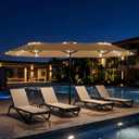15ft Large Patio Umbrella with Solar Lights and Base, Double-Sided Outdoor Rectangle Umbrella with 48 LED Lights, Market Table Umbrellas with UV Resistant Canopy