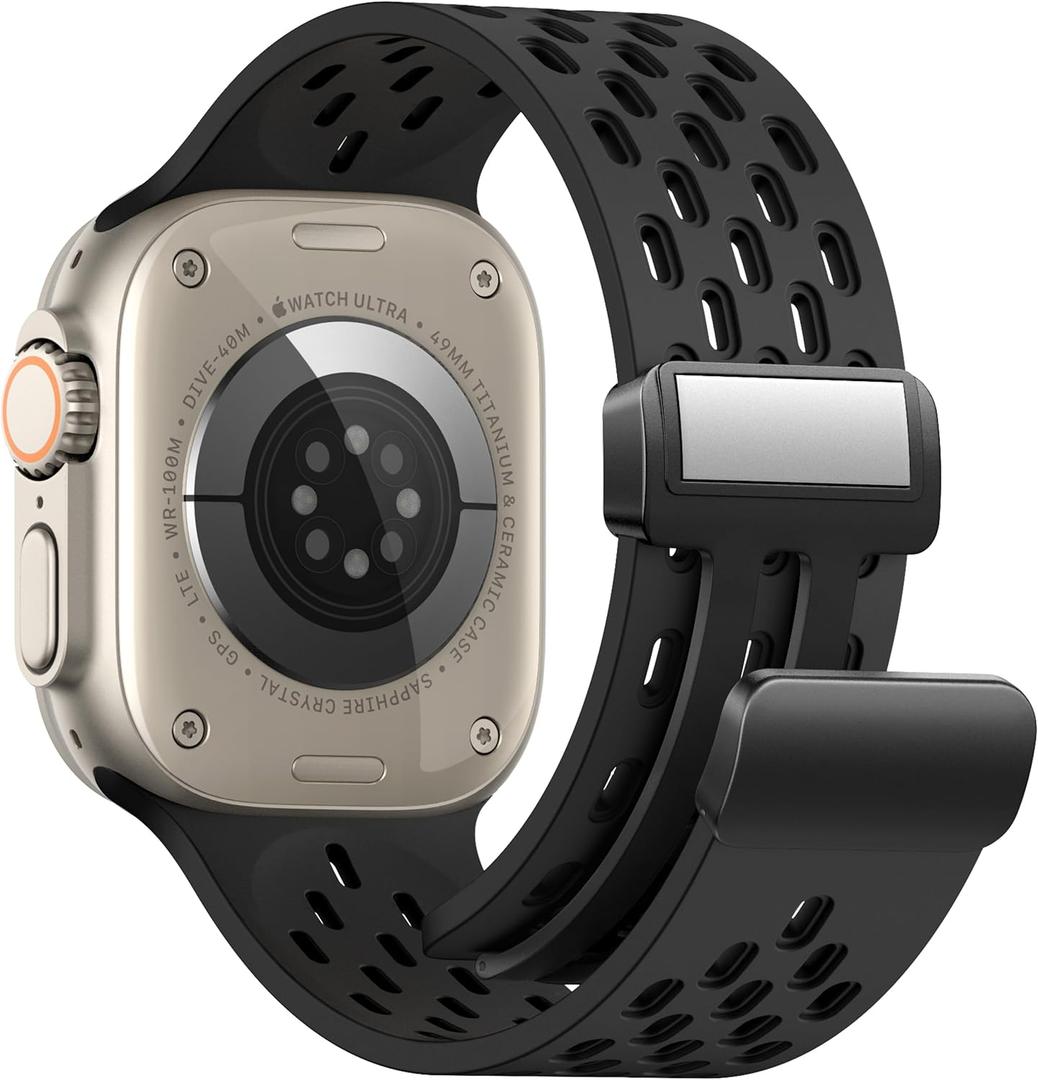 Magnetic Anti Sweat Sport Band/Strap for Apple Watch, Waterproof Breathable Silicone Correas. Para Compatible with iWatch Ultra SE Series11/10/9/8/7/6/5/4/3/2/1, Women Men, 42mm 44mm 45mm 46mm 49mm