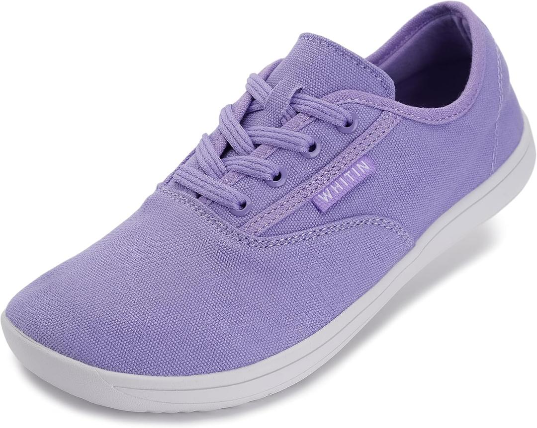 WHITIN Womens Canvas Minimalist Wide Toe Box Barefoot Sneakers Extra Zero Drop Sole Shoes Width Fit Minimus Size 8  Minimal Bare Feet Trail Purple 