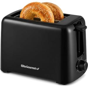 Elite Gourmet 2-Slice Cool Touch Toaster 6 Browning Levels, Extra Wide 1.25 Slots for Bagels & Thick Bread, Cancel Function, Compact, ETL Certified, Black