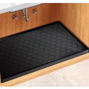 Silicone Under Sink Mat 28" x 19", kitchen Essentials and Gadgets, Shelf liner and Cabinet Protector, Home Organizers and Storage, Waterproof Bathroom Tray (Black)
