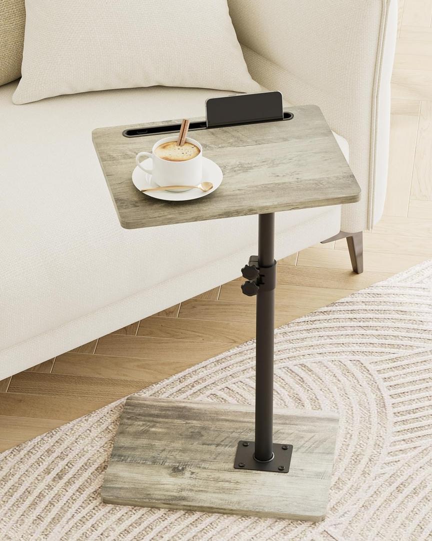 Masupu Sofa Arm Tray Table - 360 Swivel Height Adjustable End Table, Small Snack Side Table for Couch, C Shaped Table for Bed, Chair or TV Tray Table(Greige)