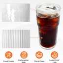 GGOLDMER 4 Pack Glass Tumblers with Lids and Straws, 20oz Iced Coffee Cups with Lids Reusable for Juices, Smoothies, Cocktail, Beer, Tea and Latte - Ribbed Design & Thick Glass