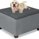 NeColorLife Ottoman Cover Square Waterproof Ottoman Slipcover Thick Storage Footrest Stool Covers Furniture Protector for Pets,Kids(Medium Size,Dark Gray)