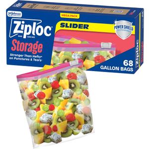 Ziploc Gallon Food Storage Slider Bags, Durable, 68 Count (1 Gallon)