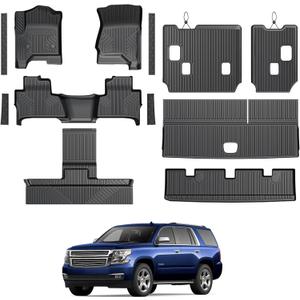 Floor Mats for Chevy Tahoe/GMC Yukon 2015-2020, All Weather Floor Mats Trunk Cargo Liner with Backrest Protectors and Door Sill Guards Accessories, Full Coverage Set (Fit 7 Seats)