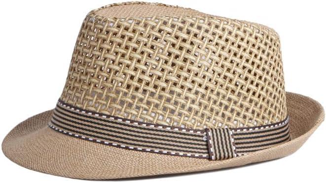 Straw Fedora Hat for Women Men Mesh Trilby Hat Panama Cuban Summer Beach Sun Outdoor