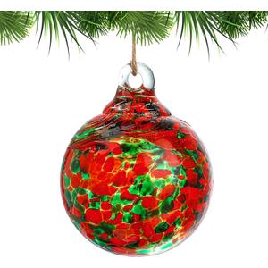 Hand Blown Glass Gazing Balls for Garden Hanging 2.3" Friendship Balls Christmas Ball Ornaments for Xmas Tree Decoration (Red - A)
