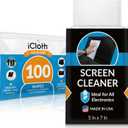 iCloth Large Screen Cleaning Wipes for Electronics, Lint-Free and Streak-Free, Fast-Drying, Removes Dust, Fingerprints, and Smudges (100 Wipes)