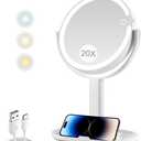 MIYADIVA Makeup Mirror with Lights,20X Magnifying Mirror with Light and Touch Switch,Vanity Mirror with 3 Color Light and 80 LEDs,2-Sided Lighted Magnified Mirror 8.8 Inches