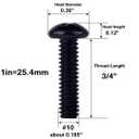 #10-24 x 3/4" Pan Head Machine Screws, Phillips Drive, Full Thread, 304 Stainless Steel 18-8, Black Coated Finish, 40 PCS