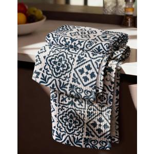 Cotton Waffle Kitchen Towels  Cute 370 GSM 16x25 Inch Terry Cloth Waffle Decorative Dishcloth for Kitchen Set of 2 with Hanging Loop Absorbent Hand Tea Towel for Home Design, Block Print