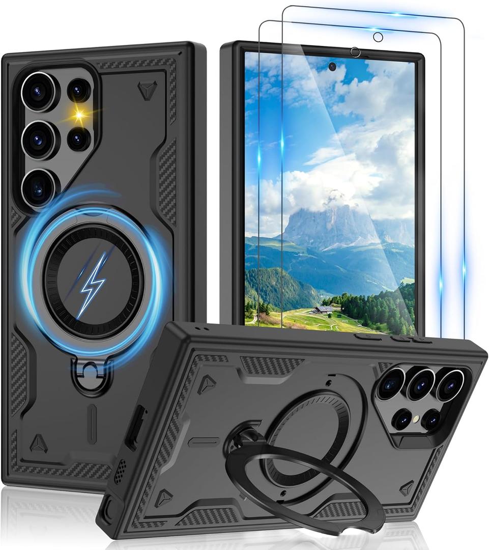 Gritup for Samsung Galaxy S24 Ultra Case:Compatible with MagSafe Function,Metal Kickstand+[HD Screen Protector2],Military Grade Drop Proof Protective Magnetic Case for Galaxy S24 Ultra,Black