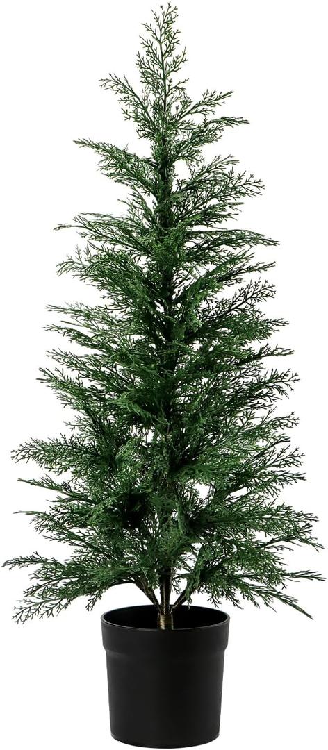 3FT Artificial Cedar Topiary Trees for Indoor Outdoors, Potted Fake Cypress Christmas Trees Faux Cedar Pines Evergreen Plants for Home Front Porch Decor (1, Green)
