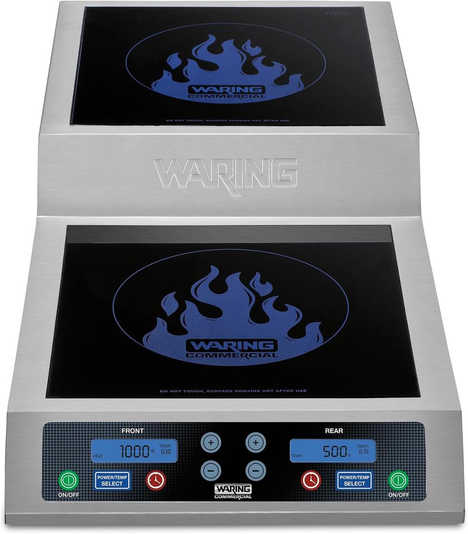 Waring Commercial Induction Cooktop, Step-Up-Range, 2 Independent 11" x 11" Ceramic Glass Cooking Surface, 12 Power Settings, Up to 500°F, for Professional Kitchens & Restaurants, 120V, WIH800, One Size