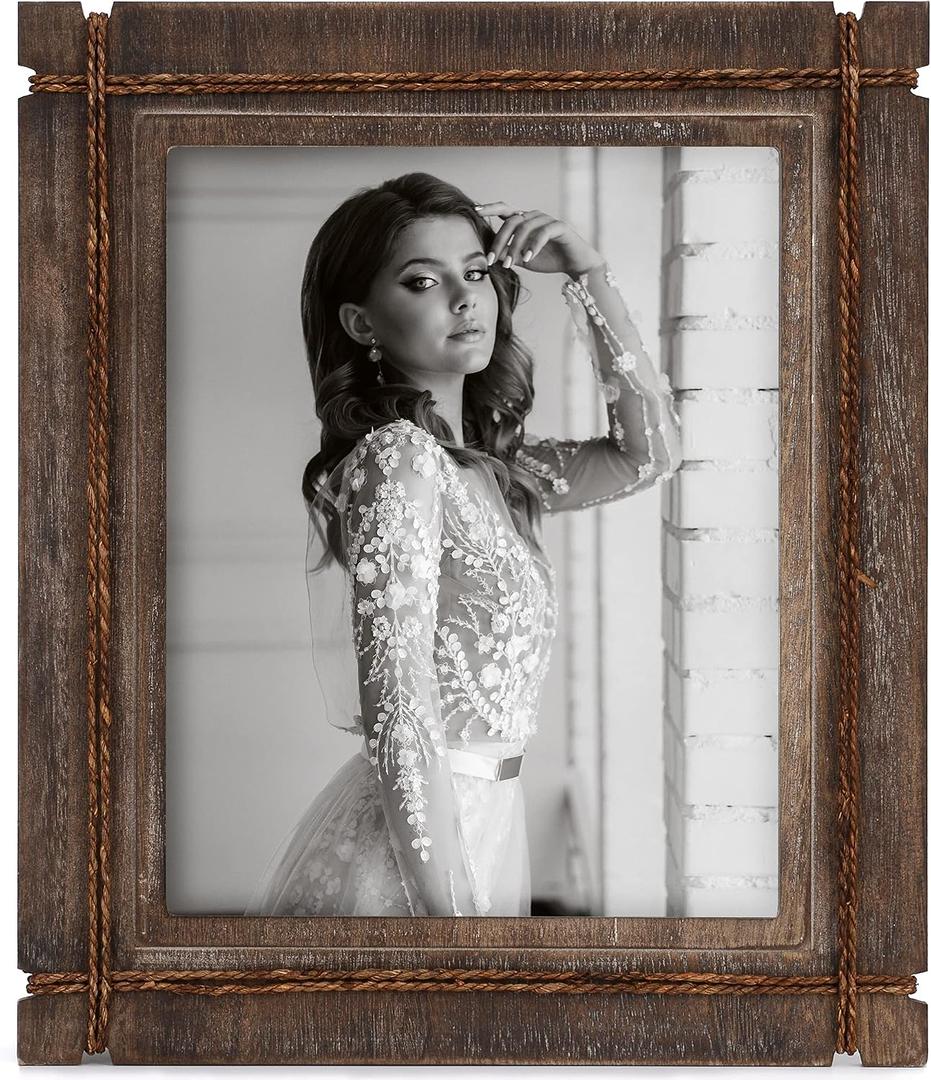 AKRILANE 12x16 Picture Frame Wood Rustic Decorative Distressed & Vintage Looking Photo Frames for Wall Mount & Table Top Display Home Decor 12 x 16 Wedding Picture Frames Style A