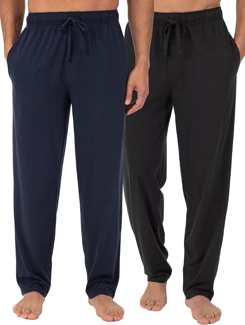 Fruit of the Loom Men's Extended Sizes Jersey Knit Sleep Pajama Lounge Pant (1 & 2 Packs) (Large Tall)