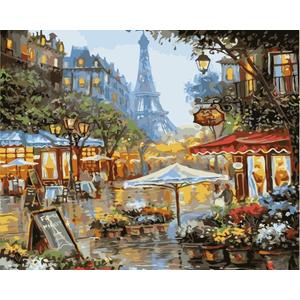 Newsight Paint by Numbers for Adults & Kids & Beginners DIY Acrylic Painting Gift Kits Drawing Paintwork with Paintbrushes(16 * 20 inch Street Under Eiffel Tower)