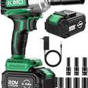 K I M O. Cordless Impact Wrench, Max Torque 406ft-lbs (550N.m) & 3000RPM, Premium Brake Stop, 1/2 lmpact Gun with 3000mAh Li-ion Battery, 7Drive lmpact Sockets, Fast Charger Impact Drill for Car Tires