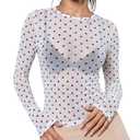 RoseSeek Women's Sheer Mesh Long Sleeve T Shirts Going Out Tops (White, L)