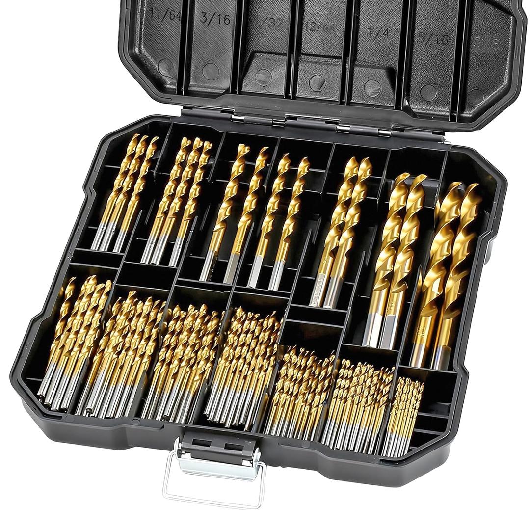 COMOWARE M35 Cobalt Drill Bit Set for Hardened Metal and Stainless Steel, 99Pcs Tri-Flat Shanks High Speed Steel Twist Jobber Metal Drill Bits 1/16"-3/8", with Plastic Index Storage Case