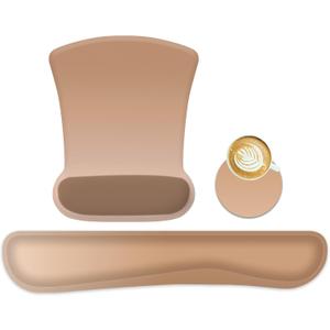 RICHEN Mouse Pad and Keyboard Wrist Rest, 3-in-1 Computer Mousepad and Coaster Set, Non-Slip Keyboard Wrist Rest and Mouse Pad Set Ergonomic Design (Gradient Brown)