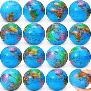Vinsot 60 Pack Globe Squeeze Balls Bulk 2.5 Inch Mini Globe Stress Balls Earth Bouncy World Earth Relief Stress Toys for Finger Exercise School Classroom Office Party Favors(Classic,Blue)