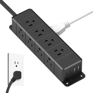 30W USB C Power Strip Surge Protector,Ultra Thin Flat Plug Power Strip 4 Side 12 Outlets,1 PD Fast Charing,2 USB-C, 2 USB-A(4 USB Total 40W),6ft Slim Extension Cord,16 in 1 Desk Power Bar,1200J Black