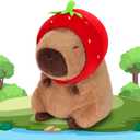 Achwishap Capybara Plush,Cute Plushies Capybara Stuffed Animal,Capybara Plush Toys,Kawaii Plush Stuffed Toy Animal Pillowswith Strawberry Hat Plushie Birthday Gift for Adults Kids,Brown 16”