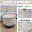 Round Ottoman Cover with Storage 2-Piece Stretch Stool Slipcover Soft Footstool Protector Covers Removable Washable Storage Stool with Cover Lid Folding Stool Covers for Home Decor (New White)