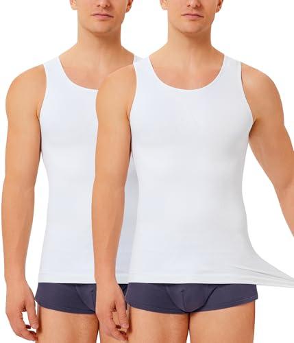 TAILONG 2 Pack White Compression Shirt Men Shapewear Tummy Control Slimming Body Shaper Tank Top Undershirt M