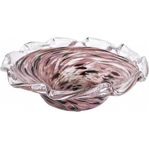 Large Hand Blown Glass Bowl, Ocean Wave Ruffled Rim Decorative Fruit Bowl, Swirled Blown Glass Centerpiece Bowl Glass, Blown Glass Art for Kitchen Counter Fruit Display or Office Candy Bowl (Pink)