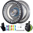 MAGICYOYO Responsive Yoyo K1 Tug Return Yoyo, Hubstacks Yoyo for Kids Beginners Dual Purpose Yoyo with Unresponsive Bearing, Sturdy Storage Bag + 12 Yoyo Strings +Yo-Yo Glove +2 Yoyo Hubstacks(Black)