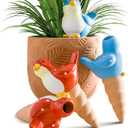 FirstGift 4 Pack Plant Self-Watering Stakes Terracotta Automatic Plant Waterer Devices Watering Globes Self-Watering Clay Planters Devices Perfect for Vacation Garden Plant Care Blue/Red Bird