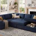 HONBAY Sleeper Sectional Couch with Pull-Out Bed Sectional Sleeper Sofa Pull Out Bed with Storage Chaise, 6 Seaters Couch for Living Room, Velvet Blue, 85.8"D x 111.4"W x 35"H