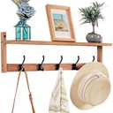 Exper City Coat Rack Wall Mount with Shelf, 26IN Wooden Coat Hanger Hooks Wall Mount with 5 Metal Hooks, Hanging Shelf with Hooks, Wood