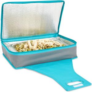 Juvale Thermal Insulated Casserole Carrier - Food Warmer Bag Container to Keep Food Hot for Lunch, Potluck Dish, Picnics, Pie, Transport (Teal and Gray, 16x10x4 in)
