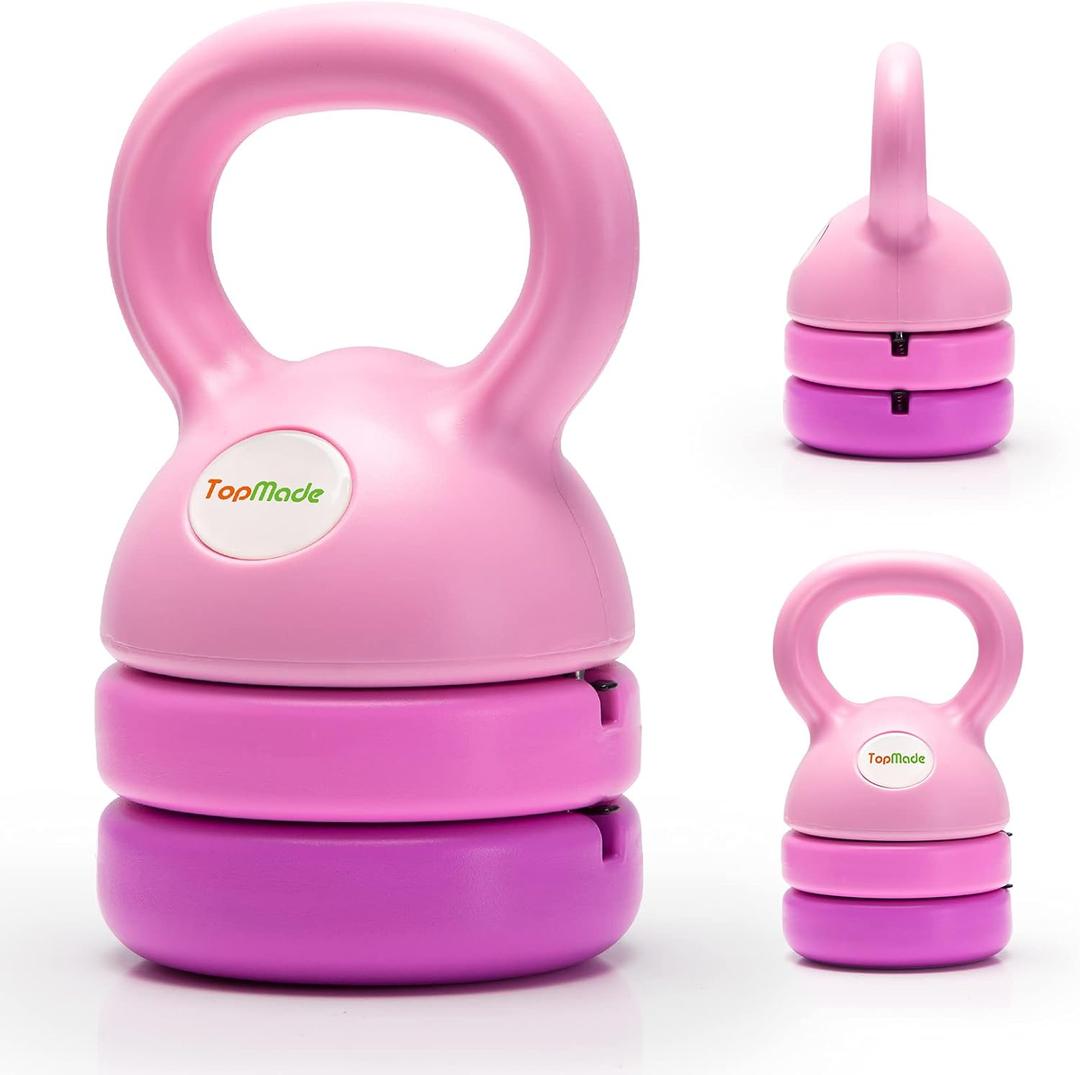 TopMade Adjustable Kettlebell Weights Set Cast Iron Exercise Fitness Kettle Ball Grip 5, 8, 9,12lb Free Weight Men Women Kettlebells for Home Gym Workout Ballistic, Core,Strength Training (Pink)