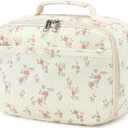 Bluboon Kids Girls Lunch Bag Insulated Lunch Box for school Corduroy Lunch Cooler Organizer School Kids Lunch Tote (Red flower beige base)