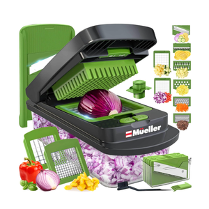 Mueller Pro-Series 10-in-1, 8 Blade Vegetable Chopper, Onion Mincer, Cutter, Dicer, Egg Slicer with Container, French Fry Cutter Potato Slicer, Home Essentials, Salad Chopper Grey Sand/Green