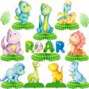 12Pcs Dinosaur Party Honeycomb Centerpieces Dinosaur Centerpieces for Table Dinosaur Theme Baby Shower Birthday Party Decorations Dino Roar Party Supplies