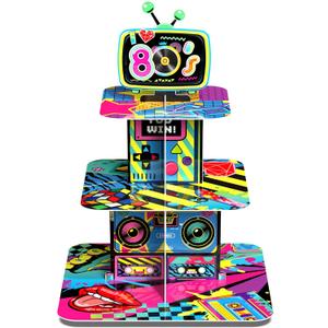 3 Tier 80s Theme Cupcake Stand 80's Birthday Party Decorations Cupcake Tower for Adults Neon Retro Hippie 1980s Hip Hop Theme Party Cake Holder Supplies