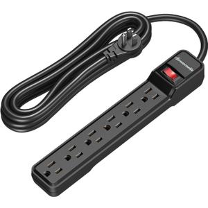DEWENWILS 6-Outlet Power Strip Surge Protector, 15FT Long Extension Cord, Low Profile Flat Plug, 15 Amp Circuit Breaker, 500 Joules, Wall Mount, Black, UL Listed