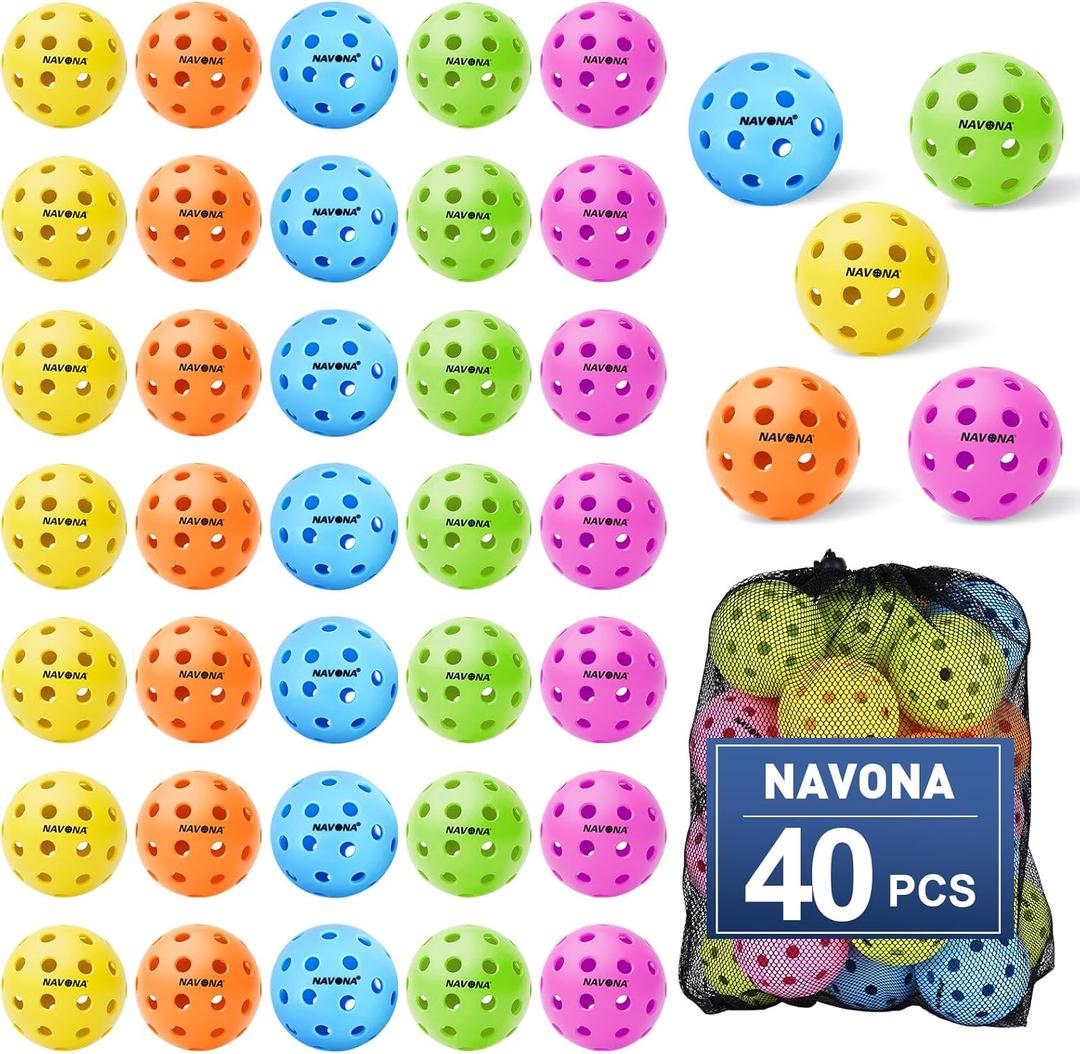 Navona 40 Pack Premium 40-Holes Multicolor Outdoor Pickleball Balls, Meet USAPA Official Requirement, Perfectly Balanced, High Bounce True Flight, Durable Outdoor Pickleball Set