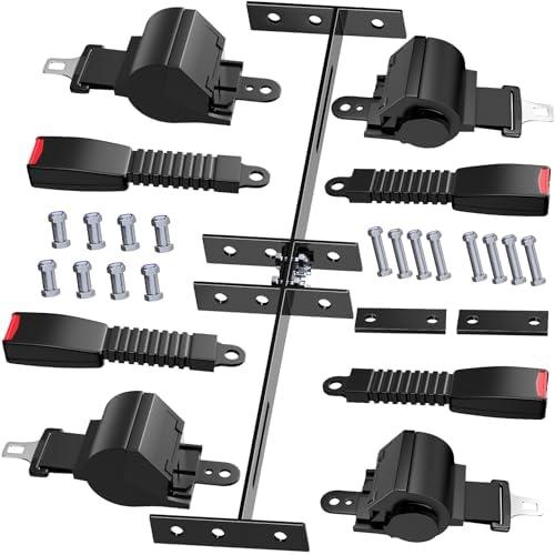 MUMPPRCE 4 Pack Universal Golf Cart Seat Belts, Fits 4-Seats EZGO, Club Car Yamaha Golf Cart, Retractable 2+2/4 Passengers Seat Belts Kit, Front Rear Seat Belts with Bracket