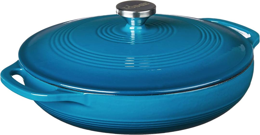 Lodge Essential Enamel Braiser 3.5 Quart - Refrigerator- & Oven-Safe up to 500 F - Heat-Retaining, Induction-Safe & PFAS-Free Enamel Cookware - Cornflower Blue
