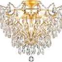 WUZUPS 6-Light Crystal Chandelier Ceiling Light Modern Lighting Fixture for Bedroom Hallway Bar Kitchen Bathroom, H 15.6" W 20.1", E12 Base, Gold, Ceiling Light, 15.6" High 20.1" Wide