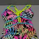 popvil Women One Piece Swimsuit 2026 Tummy Control Sexy Cutout Neon Color Block Bathing Suit Slimming Adjustable Swimwear (XL, Leaves Printed)